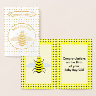 Cute Yellow Baby Bee Neutral Congratulations Foil Card
