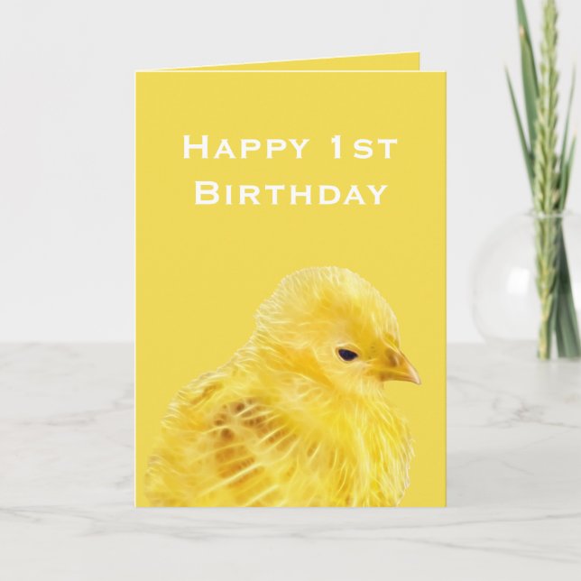 Cute yellow baby Chick  1st Happy Birthday Card (Front)