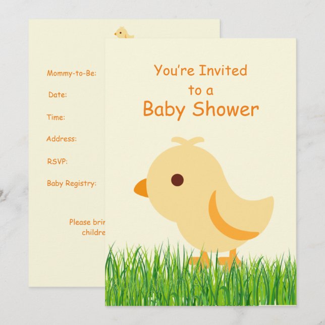 Cute Yellow Baby Chick Baby Shower Invitation (Front/Back)