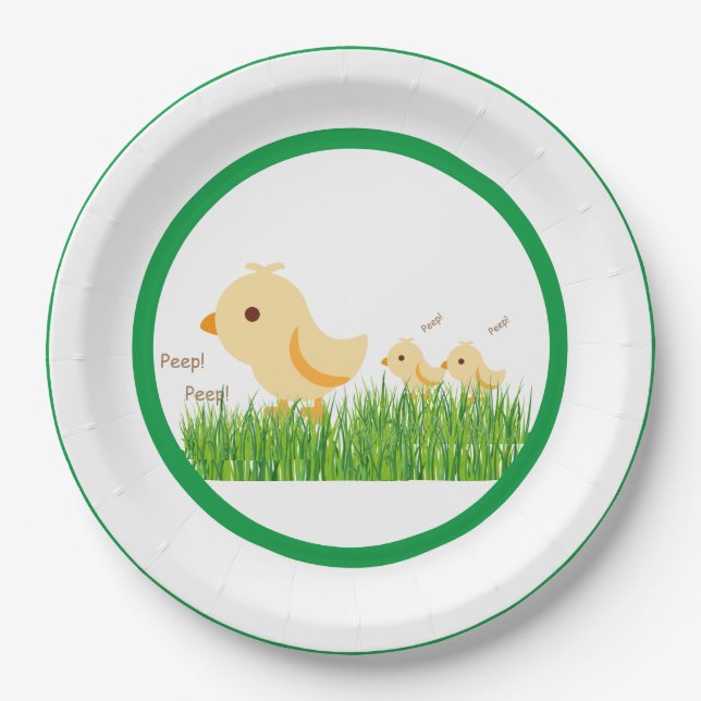 Cute Yellow Baby Chick Baby Shower Paper Plate (Front)