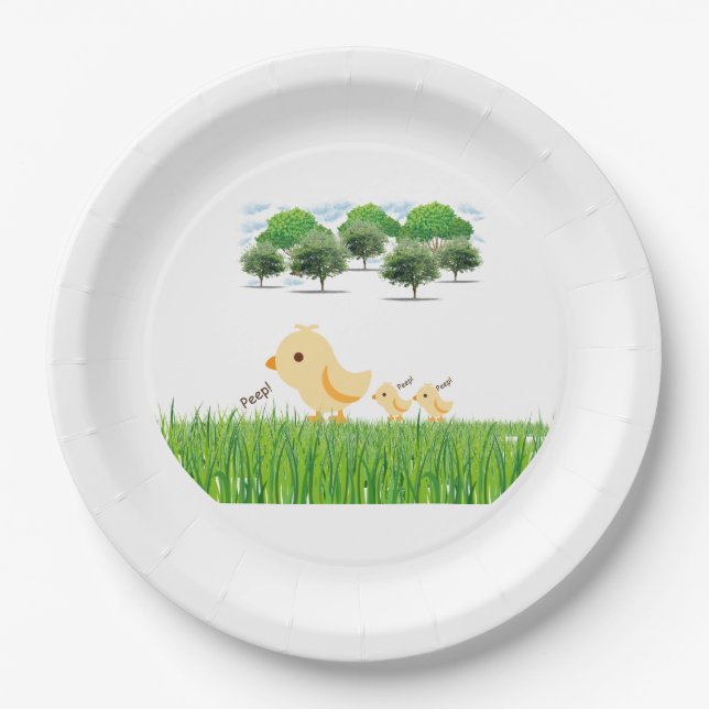 Cute Yellow Baby Chick Baby Shower Paper Plate (Front)