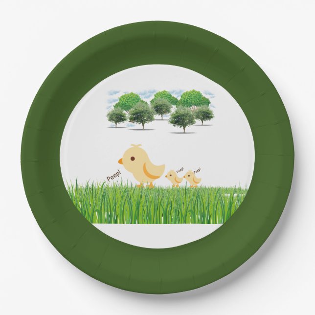 Cute Yellow Baby Chick Baby Shower Paper Plate (Front)