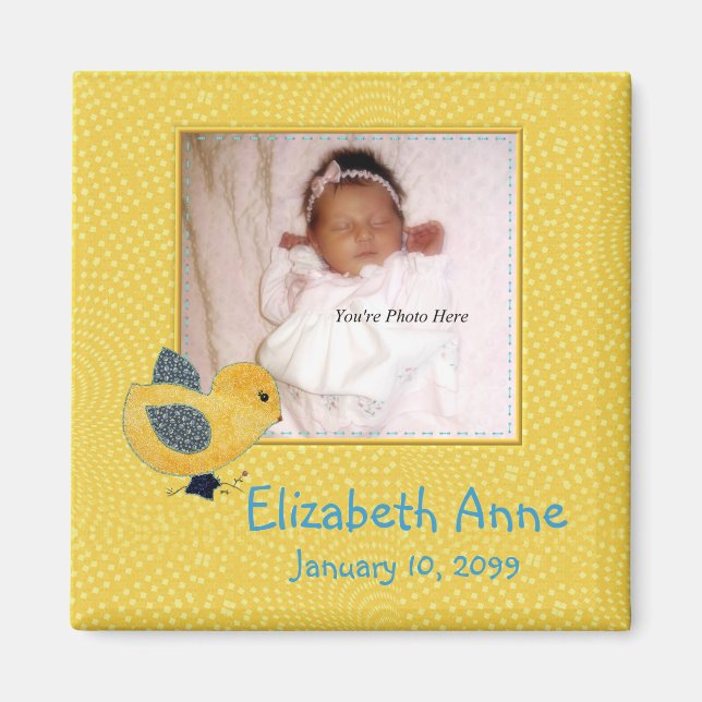 Cute Yellow Baby Chick Photo Birth Announcement Magnet (Front)