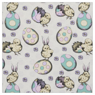 Cute Yellow Baby Chicks & Polka Dot Easter Eggs Fabric