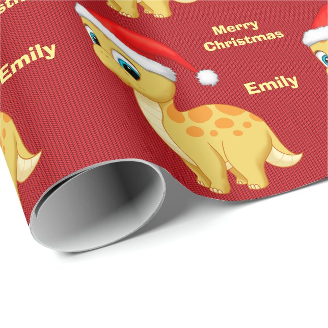 Cute Yellow Baby Dinosour with Santa Hat Wrapping Paper (Roll Corner)