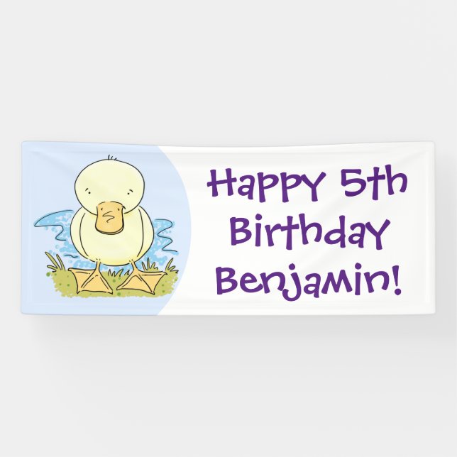 Cute yellow baby duckling cartoon illustration banner (Horizontal)