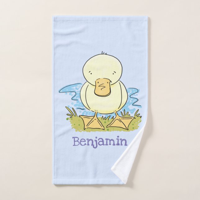 Cute yellow baby duckling cartoon illustration bath towel set (Hand Towel)