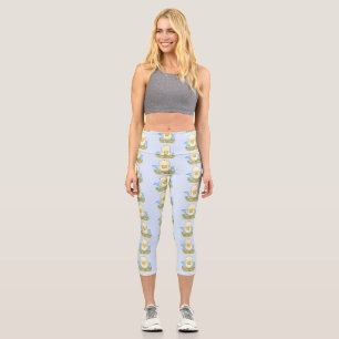 Cute yellow baby duckling cartoon illustration capri leggings