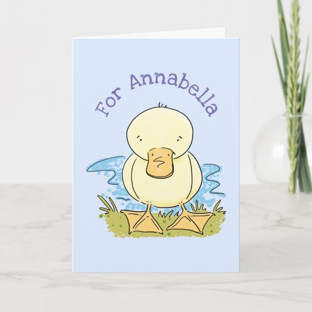 Cute yellow baby duckling cartoon illustration card (Front)
