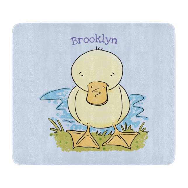 Cute yellow baby duckling cartoon illustration cutting board (Front)
