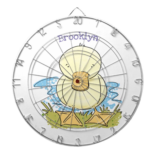 Cute yellow baby duckling cartoon illustration dartboard (Front)