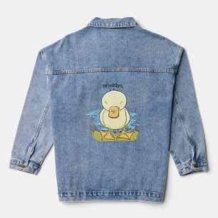 Cute yellow baby duckling cartoon illustration denim jacket