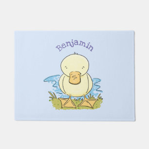 Cute yellow baby duckling cartoon illustration doormat