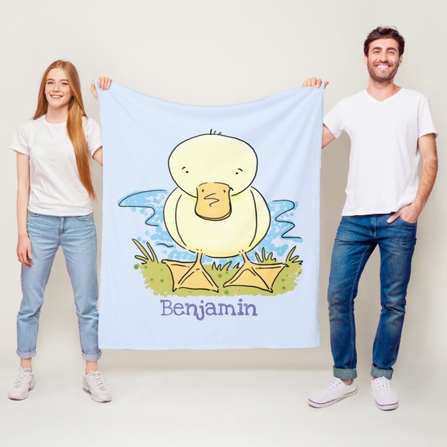 Cute yellow baby duckling cartoon illustration fleece blanket (In Situ)