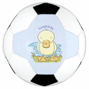 Cute yellow baby duckling cartoon illustration football