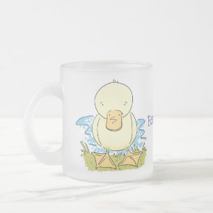 Cute yellow baby duckling cartoon illustration frosted glass coffee mug