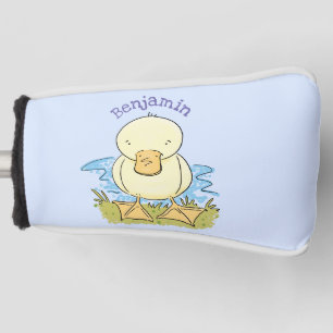 Cute yellow baby duckling cartoon illustration golf head cover