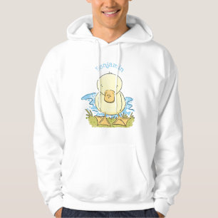 Cute yellow baby duckling cartoon illustration hoodie