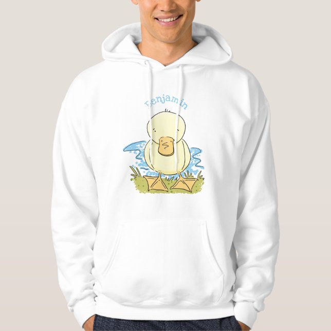 Cute yellow baby duckling cartoon illustration hoodie (Front)