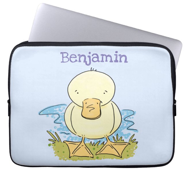 Cute yellow baby duckling cartoon illustration laptop sleeve (Front)