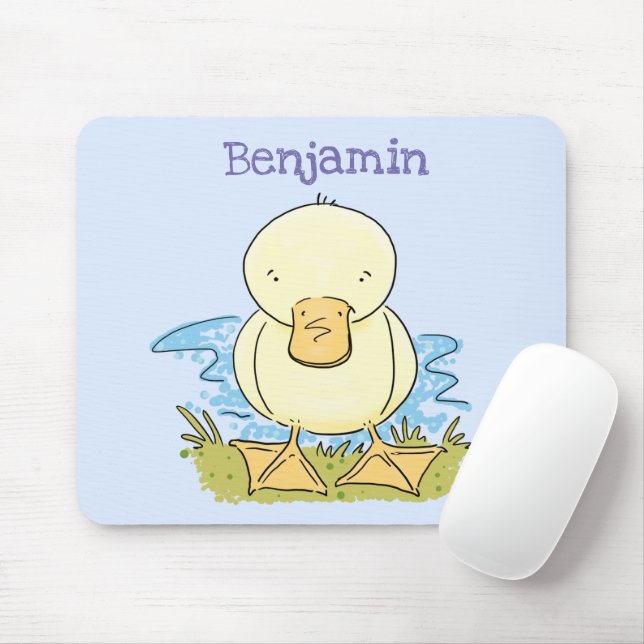 Cute yellow baby duckling cartoon illustration mouse mat (With Mouse)