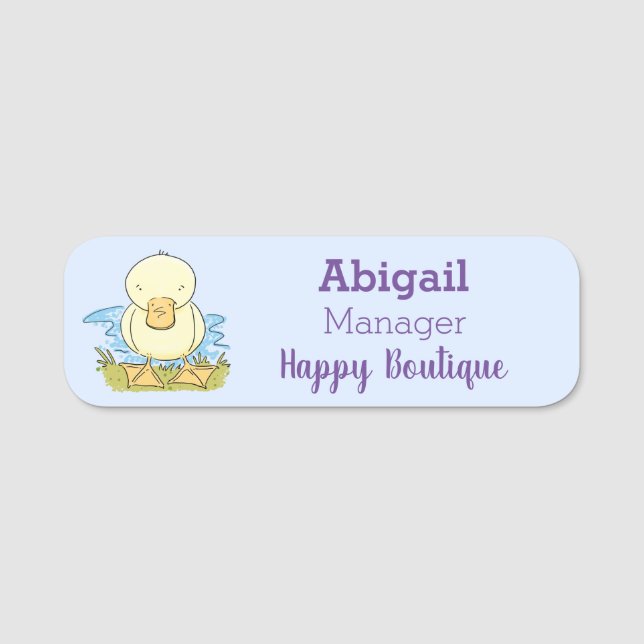 Cute yellow baby duckling cartoon illustration name tag (Front)