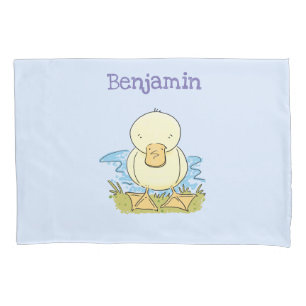 Cute yellow baby duckling cartoon illustration pillowcase