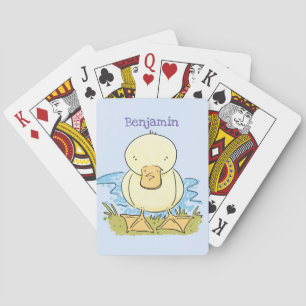Cute yellow baby duckling cartoon illustration playing cards