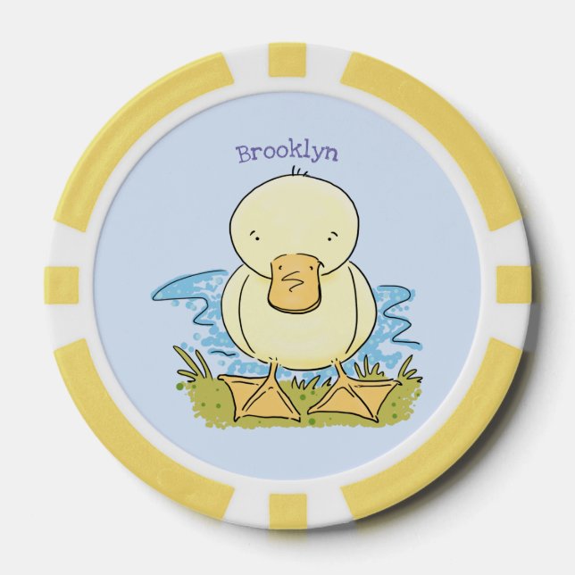 Cute yellow baby duckling cartoon illustration poker chips (Front)