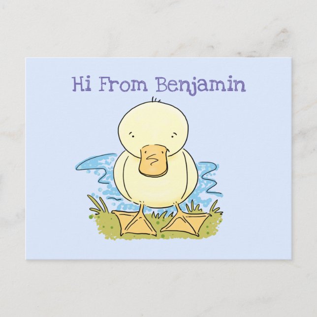 Cute yellow baby duckling cartoon illustration postcard (Front)