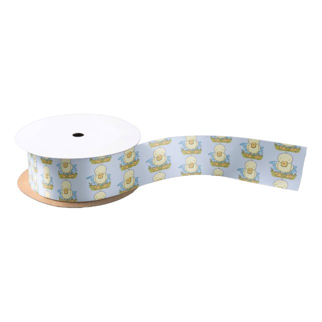 Cute yellow baby duckling cartoon illustration satin ribbon (Spool)