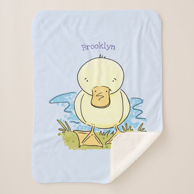 Cute yellow baby duckling cartoon illustration sherpa blanket (Front)