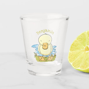 Cute yellow baby duckling cartoon illustration shot glass