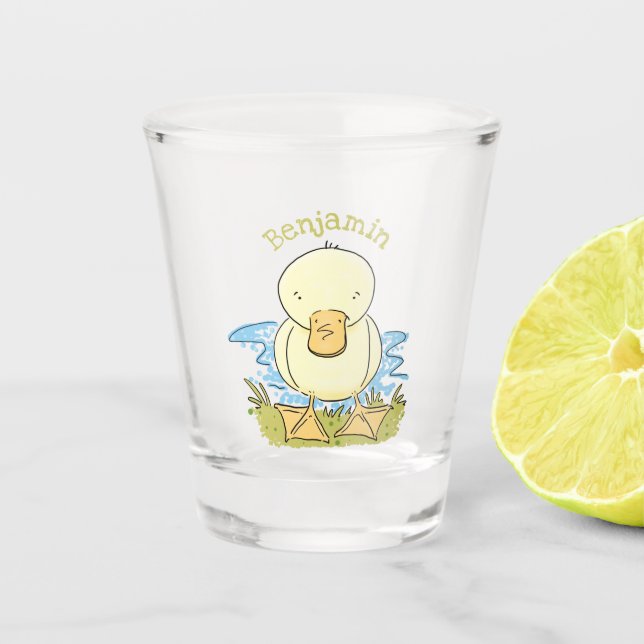 Cute yellow baby duckling cartoon illustration shot glass (Front)