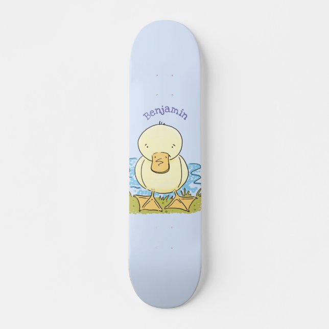 Cute yellow baby duckling cartoon illustration skateboard (Front)