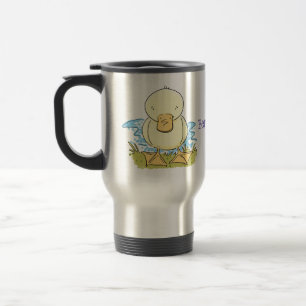 Cute yellow baby duckling cartoon illustration travel mug