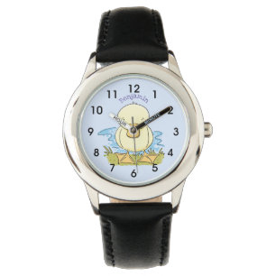 Cute yellow baby duckling cartoon illustration watch