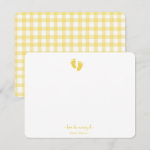 Cute Yellow Baby Footprint Nursery  Thank You Card