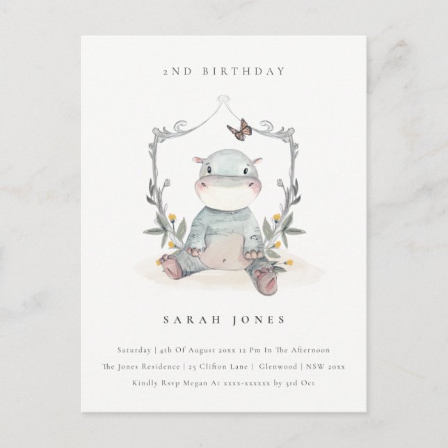 Cute Yellow Baby Hippo Foliage Any Age Birthday Postcard (Front)