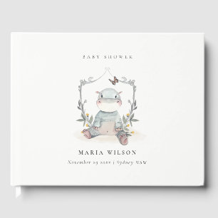 Cute Yellow Baby Hippo Foliage Balloon Baby Shower Guest Book