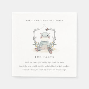 Cute Yellow Baby Hippo Foliage Fun Facts Birthday Napkin