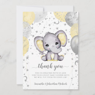 Cute Yellow Baby Shower Elephant Balloons Thank Yo You Card
