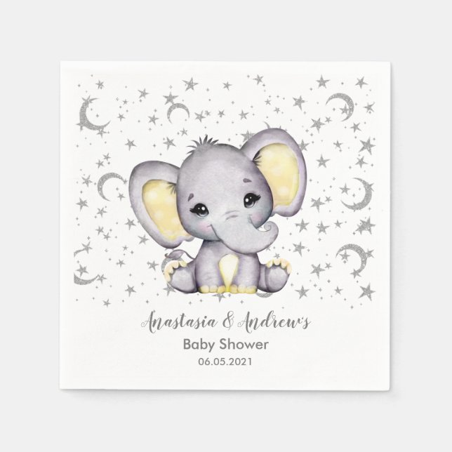 Cute Yellow Baby Shower Elephant Napkins (Front)