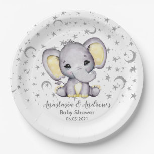 Cute Yellow Baby Shower Elephant Paper Plate