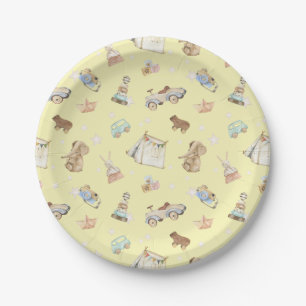 Cute Yellow Baby Shower Vintage Toys Paper Plate