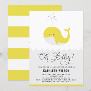 Cute Yellow Baby Whale Oh Baby Baby Shower Invitation