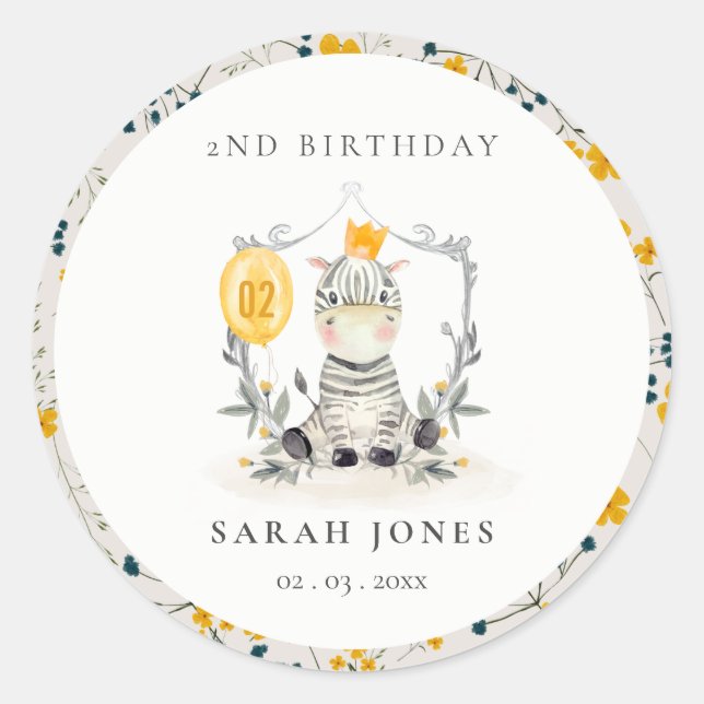 Cute Yellow Baby Zebra Foliage Any Age Birthday  Classic Round Sticker (Front)