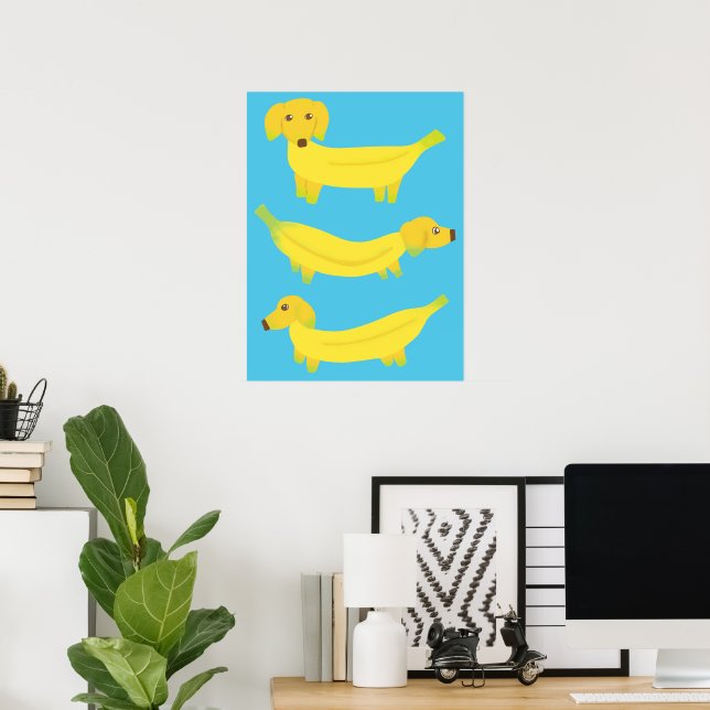 Cute Yellow Banana Dogs Graphic Poster (Home Office)