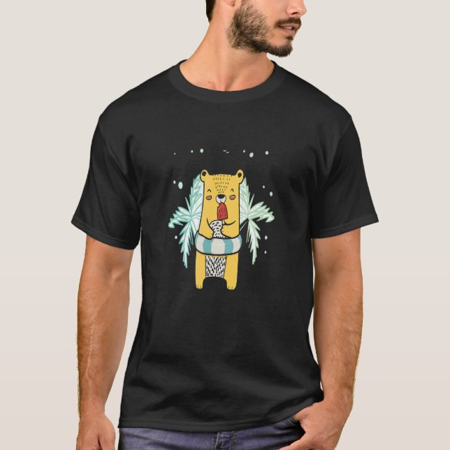 Cute Yellow Bear With Ice Cream  Bear T-Shirt (Front)
