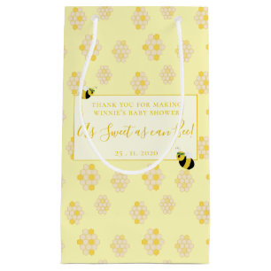 Cute Yellow Bee and Honeycomb Pattern Baby Shower  Small Gift Bag